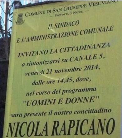 San-Giuseppe-Vesuviano-polemiche-manifesto-sindaco-per-invito-a-vedere-“Uomini-e-Donne”