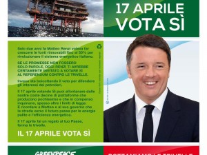 Referendum trivelle Greenpeace si inventa una burla, volantino con il fake di Renzi