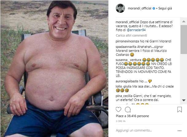 Gianni Morandi e la foto choc ingrassato di 20 chili, “Ecco cosa mi è successo dopo due settimane di vacanze”