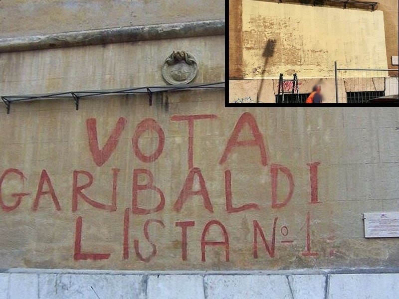 Roma, operai comunali scambiano una scritta storica per un atto vandalico e la cancellano