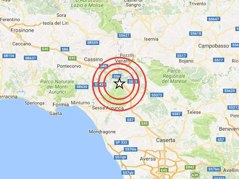 Terremoto in tempo reale, scossa in Campania, trema la terra a Caserta