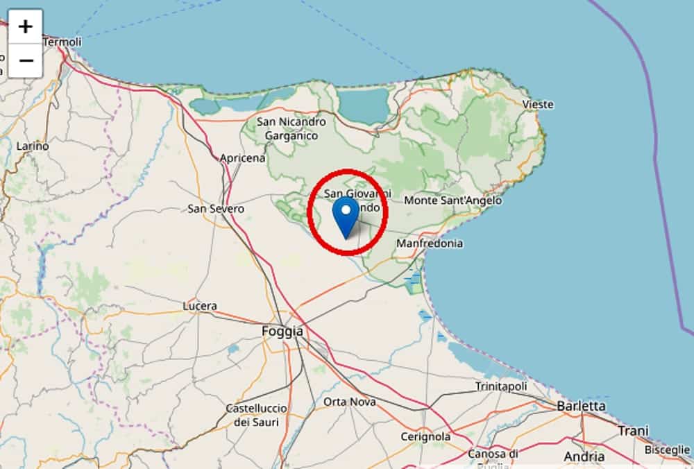 Terremoto in tempo reale, oggi nuova scossa in Puglia, trema la terra a San Giovanni Rotondo