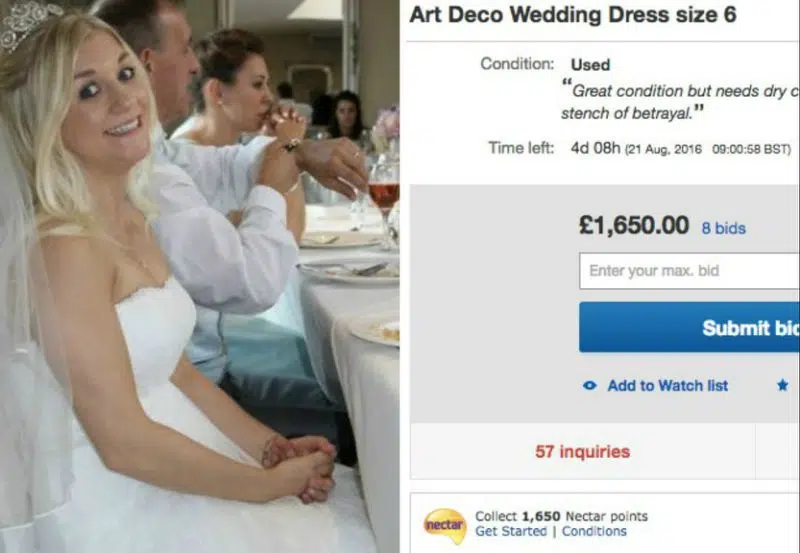 Poco dopo il matrimonio scopre di essere stata tradita, mette l’abito da sposa in vendita e ciò che accade la lascia senza parole