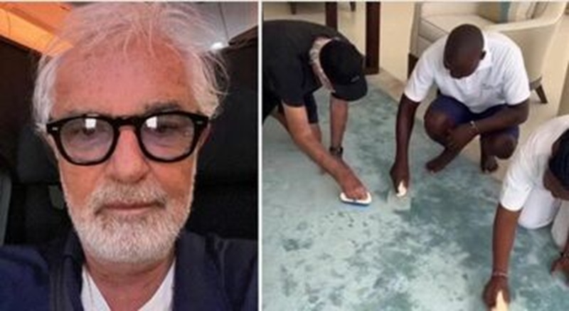 Flavio Briatore, noto imprenditore, è stato ripreso mentre puliva il tappeto del suo Billionaire Resort in Kenya, suscitando reazioni contrastanti sui social media.