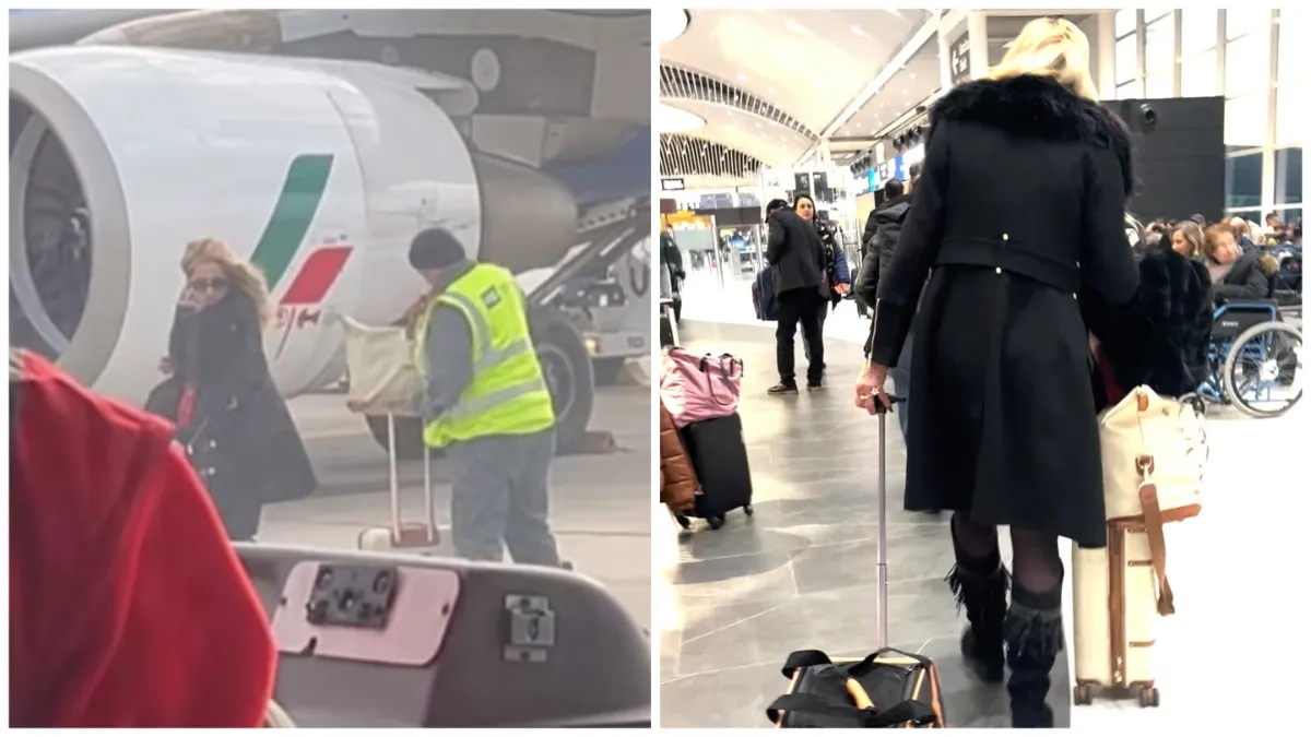 Valeria Marini crea scompiglio all'Aeroporto Falcone-Borsellino chiedendo assistenza speciale per i suoi bagagli e il cane.