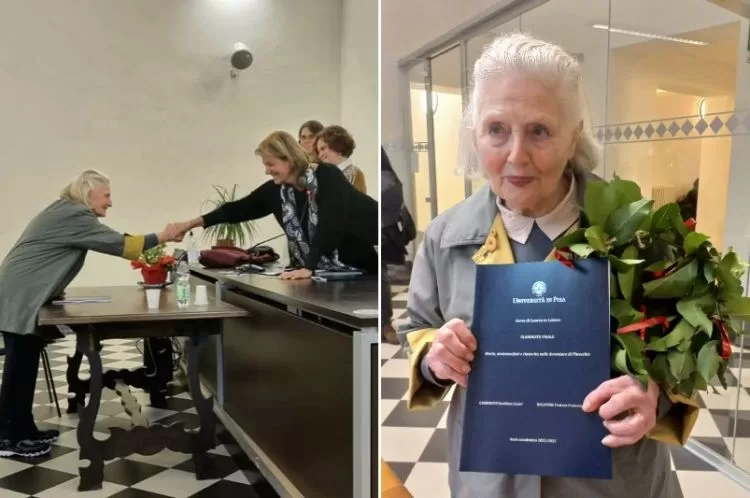 Sandrina Cesari, a 86 anni, realizza il suo sogno di laurearsi in Lettere all'Università di Pisa, un traguardo raggiunto dopo decenni di attesa e dedizione, nonostante gli impegni familiari.