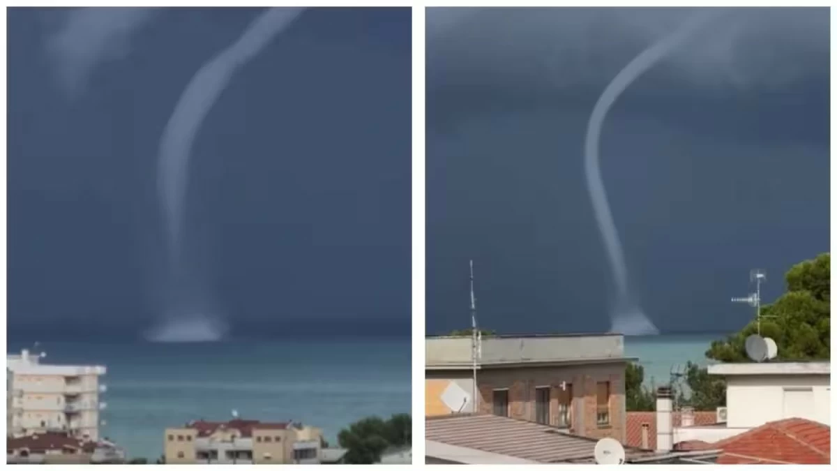 Ieri pomeriggio una tromba marina ha attraversato il tratto di mare tra Pescara e Teramo, in Abruzzo, mentre temporali e grandine hanno colpito la costa tra Silvi e Montesilvano. Il fenomeno meteorologico spettacolare è stato ripreso e condiviso sui social dai residenti.