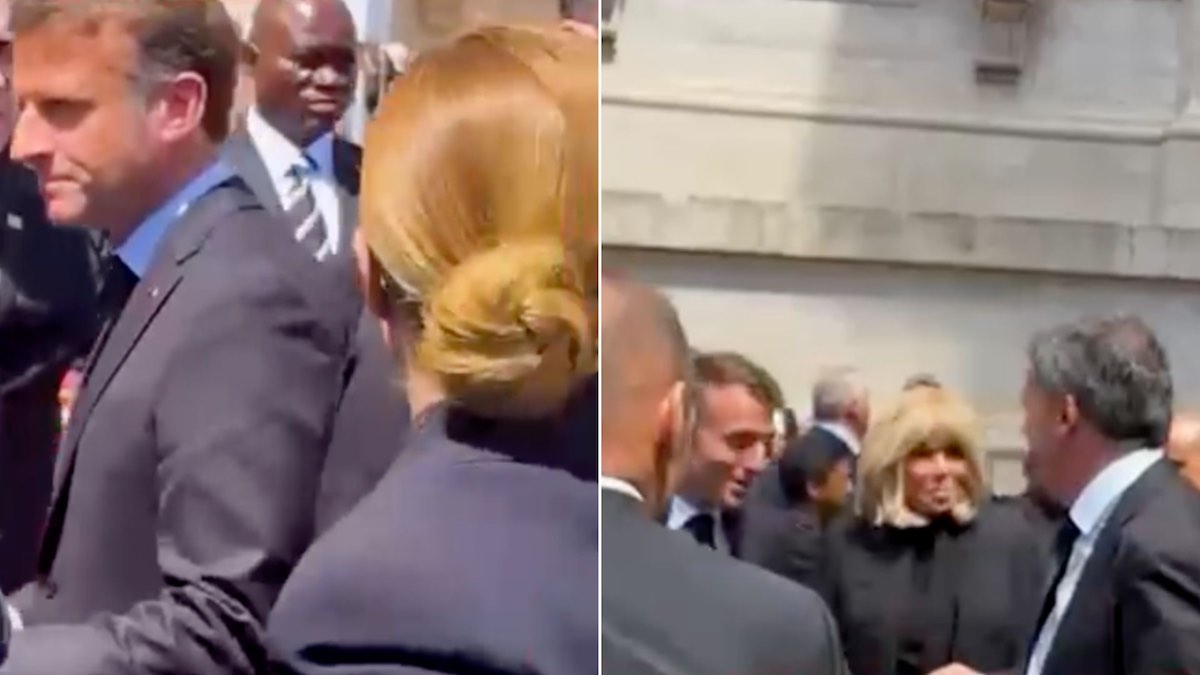 Durante i funerali di Papa Francesco a San Pietro, Giorgia Meloni ed Emmanuel Macron si sfiorano senza scambiarsi un saluto, mentre Macron incontra Renzi.