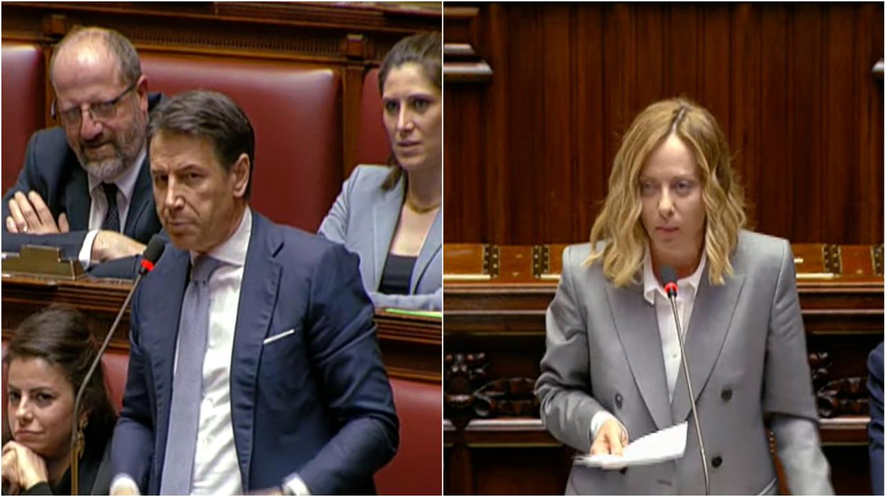 Durante il question time alla Camera, scontro acceso tra la premier e l’ex presidente del Consiglio sulle decisioni italiane in Europa e gli investimenti nella difesa.