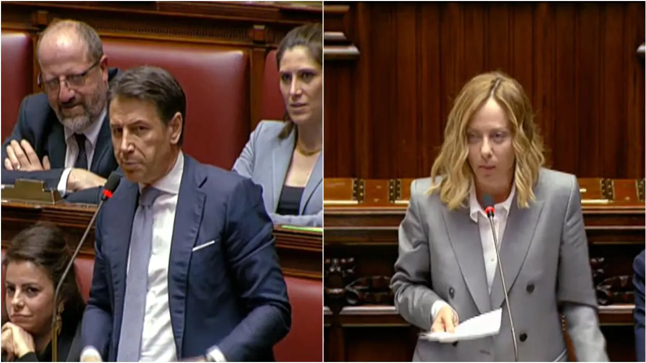 Durante il question time alla Camera, scontro acceso tra la premier e l’ex presidente del Consiglio sulle decisioni italiane in Europa e gli investimenti nella difesa.