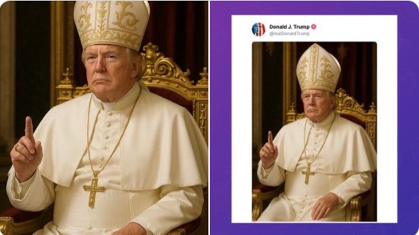 Dopo le dichiarazioni sul soglio pontificio, un’immagine lo ritrae in abiti papali. Trump: "Nessuno lo farebbe meglio di me".