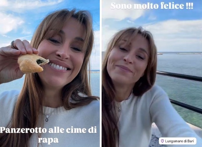 La conduttrice elogia il cibo barese e lo street food di Madonnella: “Si sta benissimo qui, non capisco perché devo vivere a Milano”.