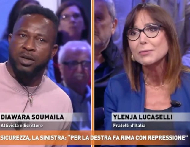 Dritto e Rovescio, scontro acceso, Diawara: “Polizia razzista”, Lucaselli replica: “Rispetti le istituzioni”