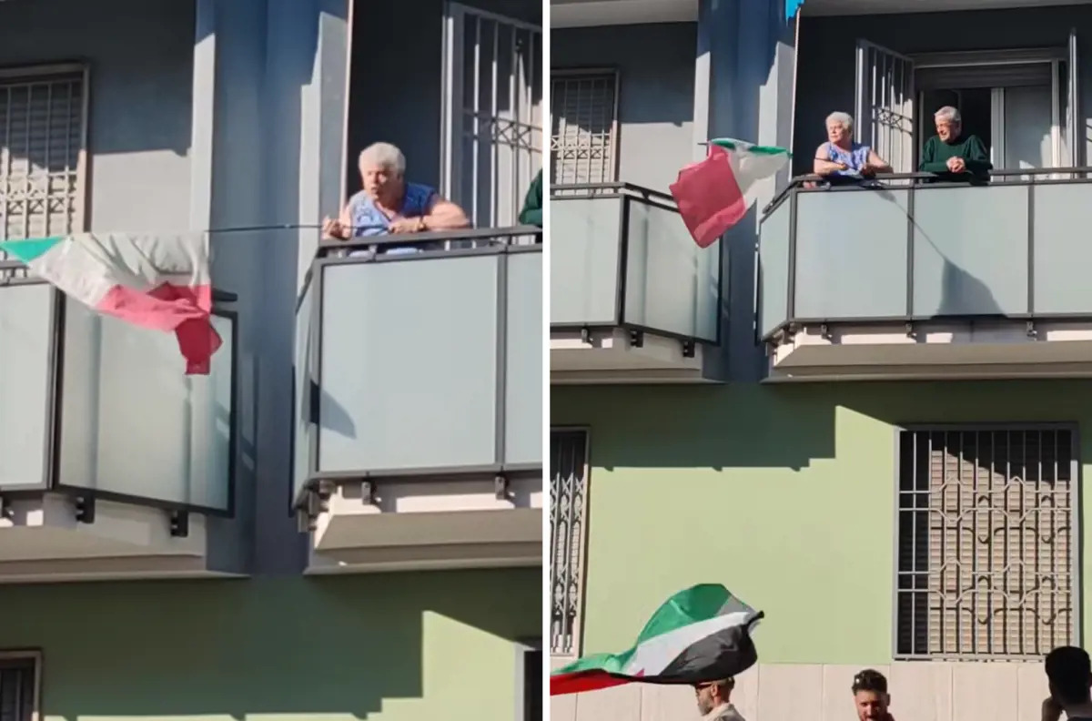 Nonna Patria sventola il Tricolore, gli antagonisti: “Quello ci piace sulle vostre bare”, la Polizia risponde: “Serviamo l’Italia con disciplina e onore”